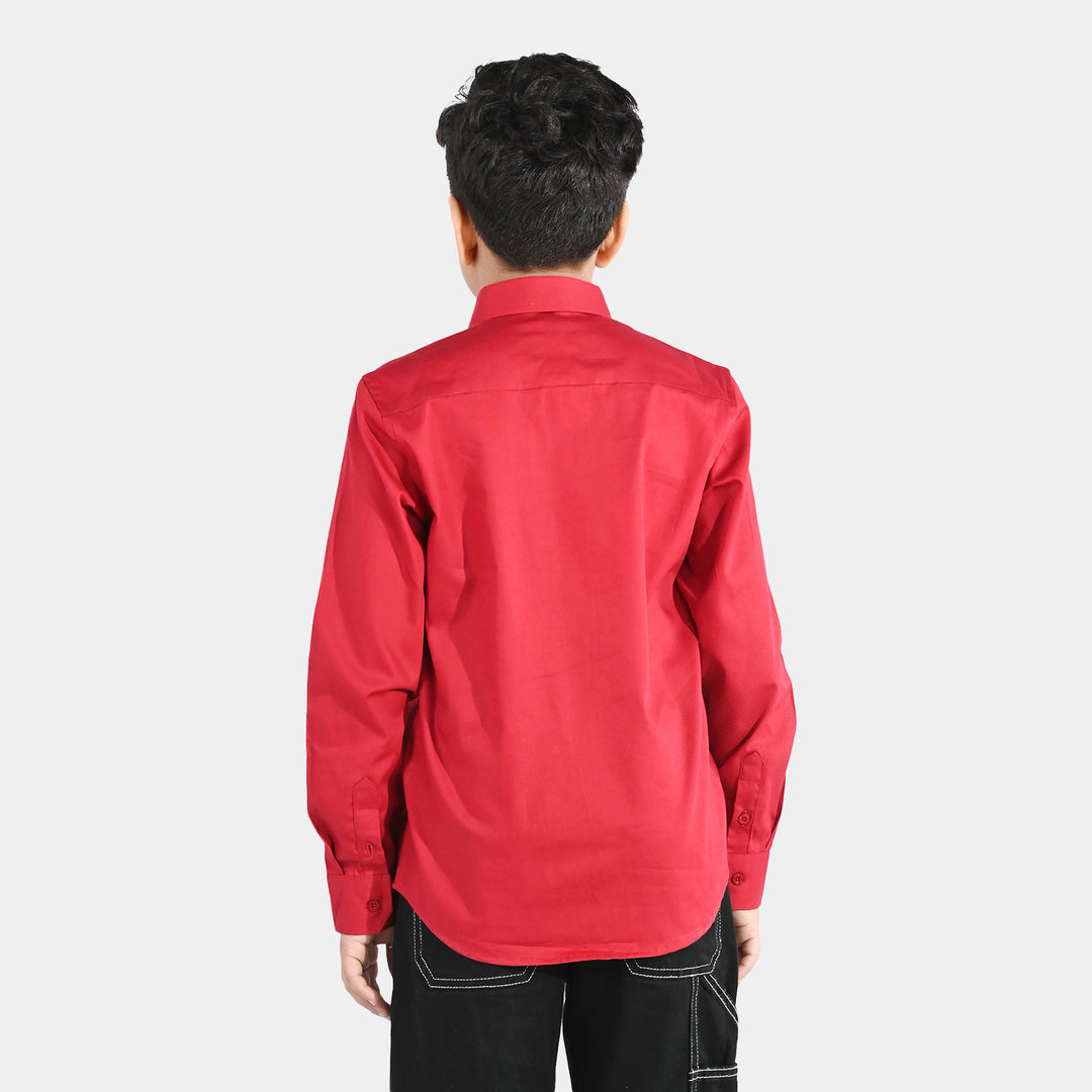 Boys Cotton Poplin Formal Shirt - Red