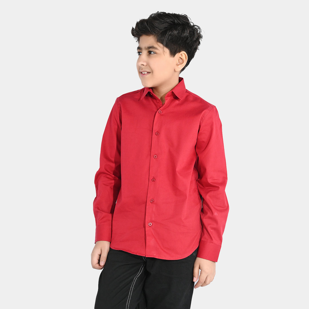 Boys Cotton Poplin Formal Shirt - Red
