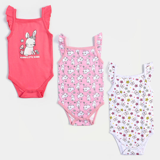Infant Girls Cotton Interlock Romper 3PC Set (Bunny)