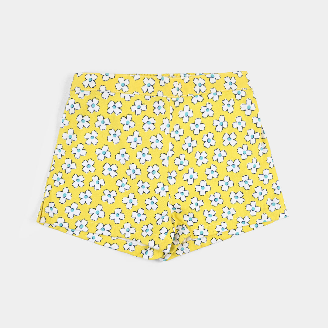 Infant Girls Poly Cotton Shorts (Flower) - Yellow