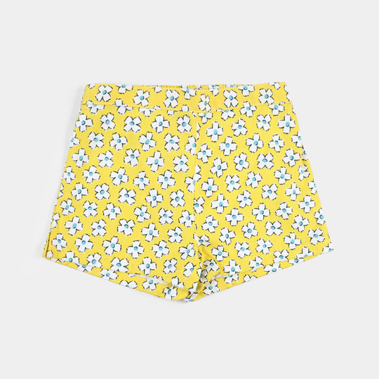 Infant Girls Poly Cotton Shorts (Flower) - Yellow