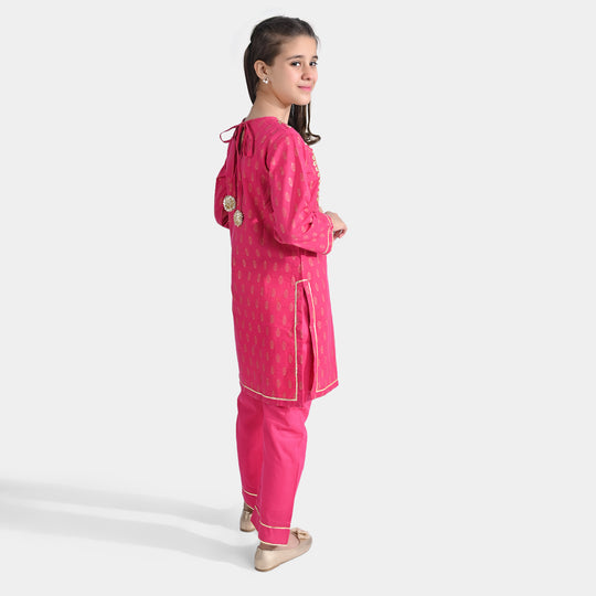 Girls Jacquard 2PC Suit Gota Pati-Paradise Pink