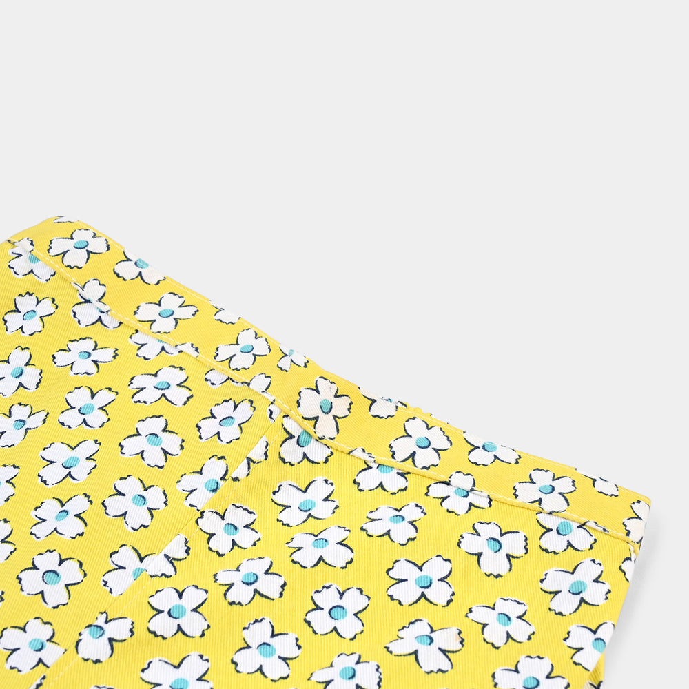 Infant Girls Poly Cotton Shorts (Flower) - Yellow