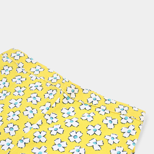 Infant Girls Poly Cotton Shorts (Flower) - Yellow