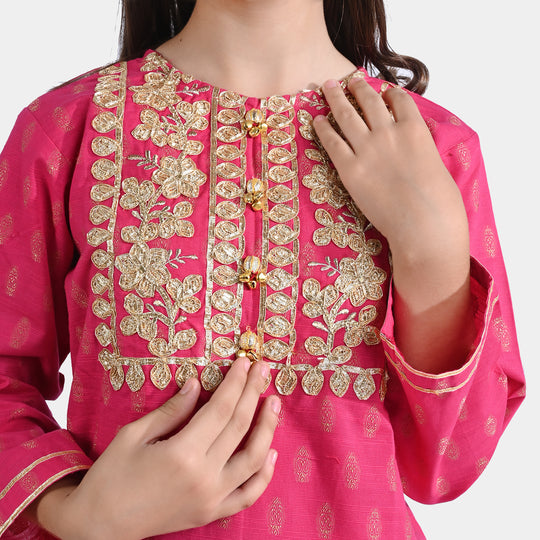 Girls Jacquard 2PC Suit Gota Pati-Paradise Pink