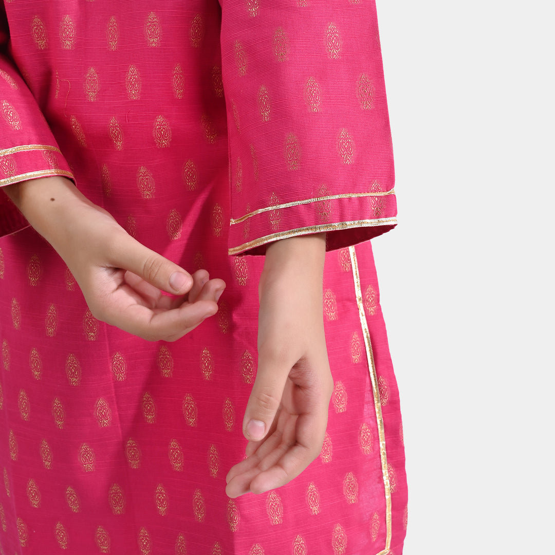 Girls Jacquard 2PC Suit Gota Pati-Paradise Pink