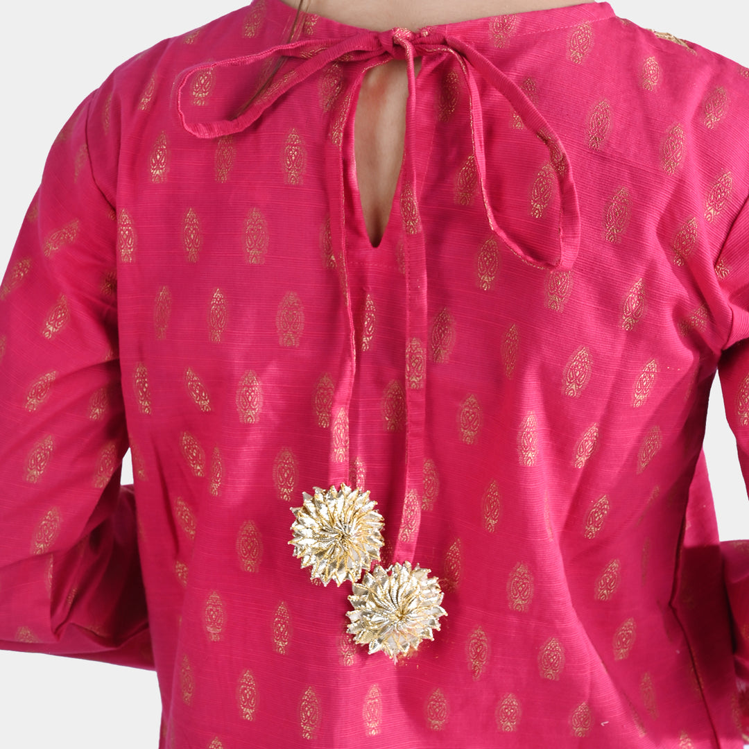 Girls Jacquard 2PC Suit Gota Pati-Paradise Pink