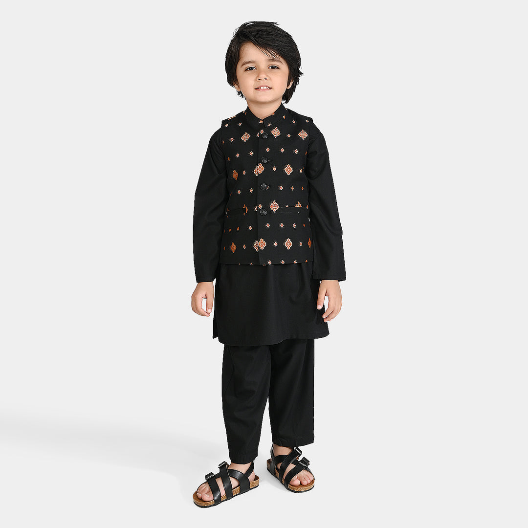 Boys Poly Viscose 3 Piece Suit (Blended)-BLACK