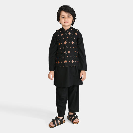 Boys Poly Viscose 3 Piece Suit (Blended)-BLACK