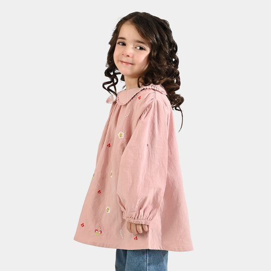 Girls Cotton Emb Top (Peter Pan) - Pink