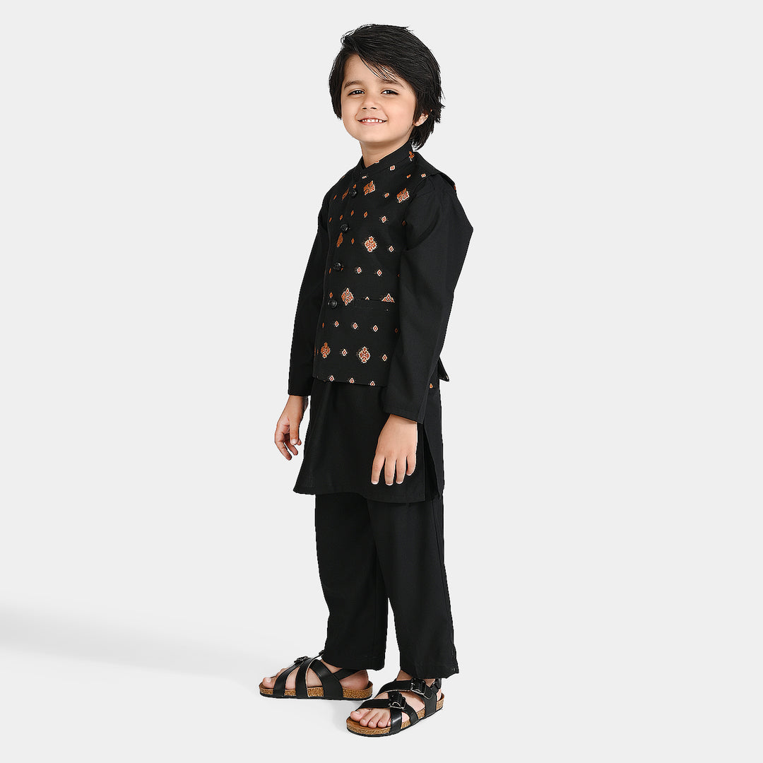 Boys Poly Viscose 3 Piece Suit (Blended)-BLACK