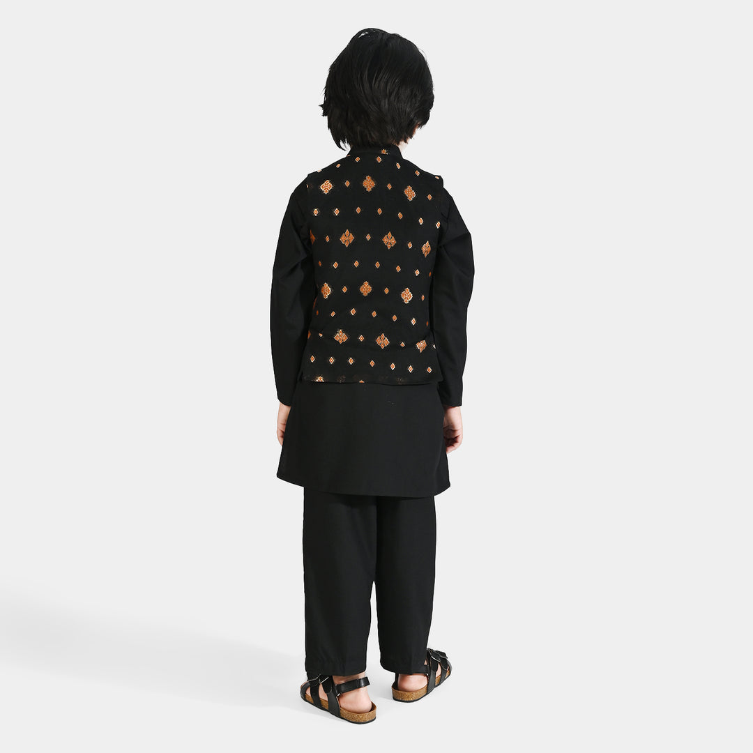 Boys Poly Viscose 3 Piece Suit (Blended)-BLACK