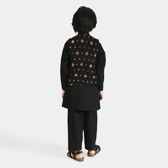 Boys Poly Viscose 3 Piece Suit (Blended)-BLACK