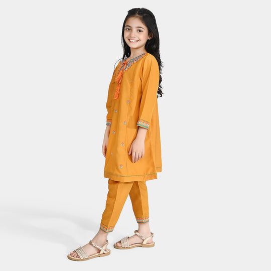 Girls Poly Cambric Embroidered 2Pcs (Marigold) - Yellow