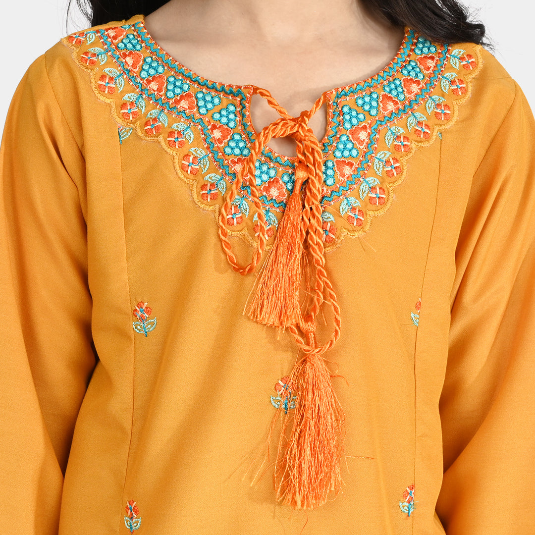 Girls Poly Cambric Embroidered 2Pcs (Marigold) - Yellow