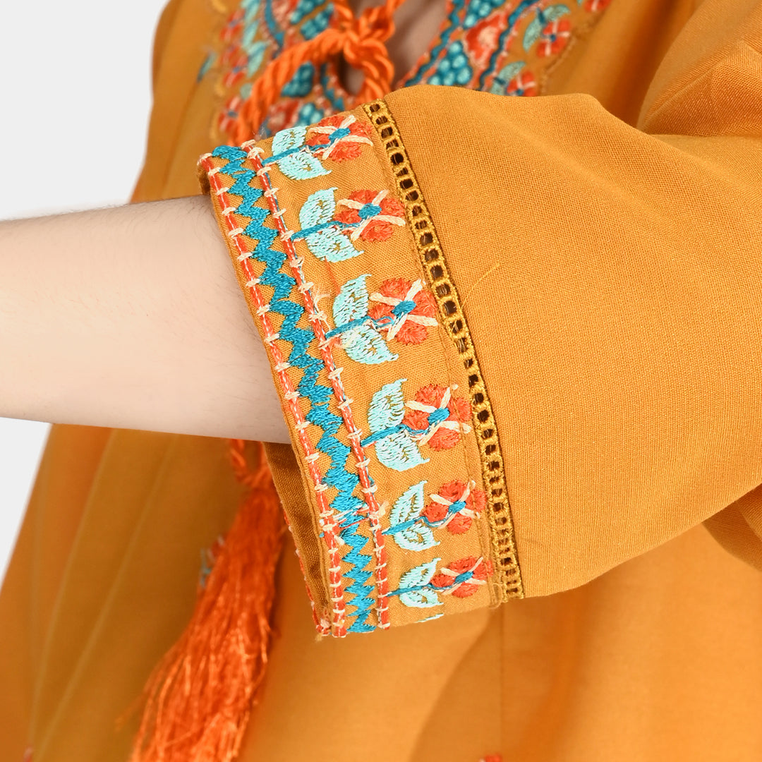 Girls Poly Cambric Embroidered 2Pcs (Marigold) - Yellow