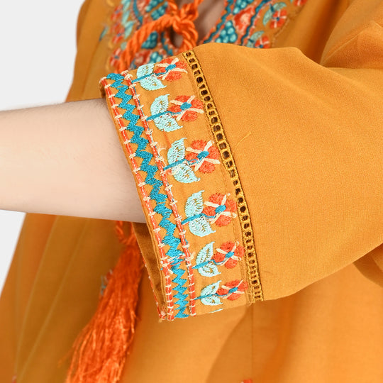 Girls Poly Cambric Embroidered 2Pcs (Marigold) - Yellow