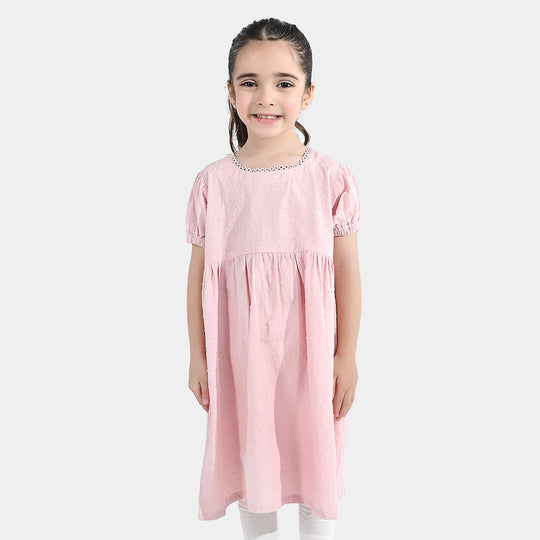 Girls Brochia Casual Frock (Star) - Pink