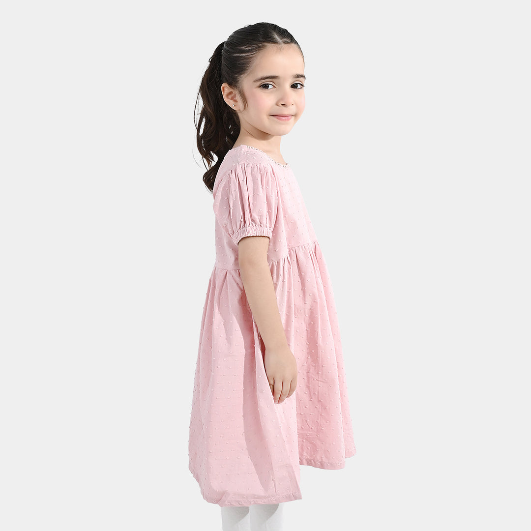 Girls Brochia Casual Frock (Star) - Pink