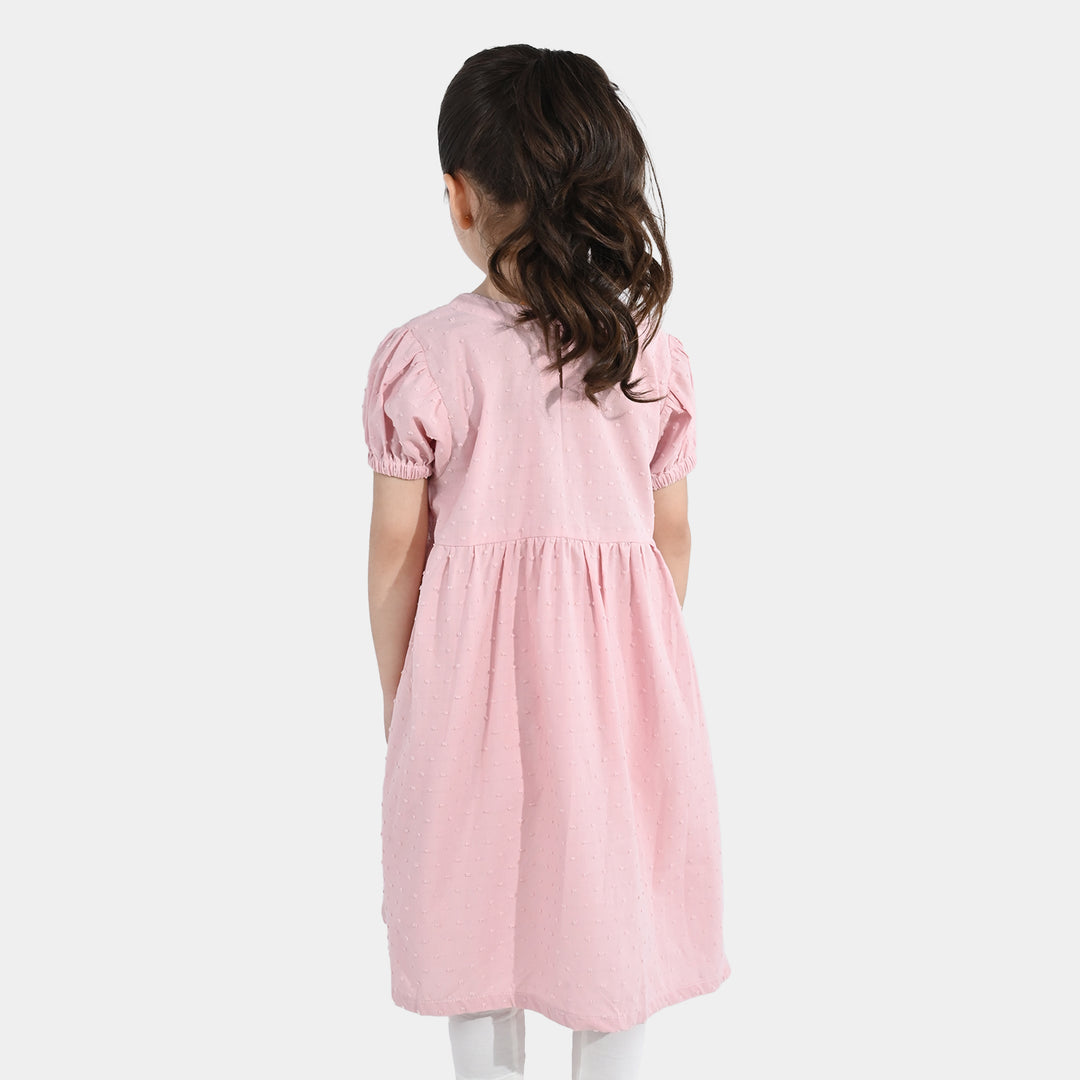 Girls Brochia Casual Frock (Star) - Pink