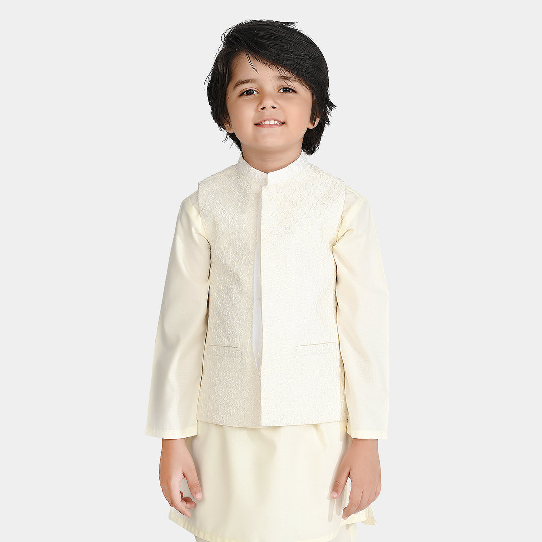 Boys Poly Viscose Waistcoat (Monotone)-Off White