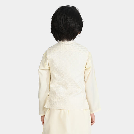 Boys Poly Viscose Waistcoat (Monotone)-Off White