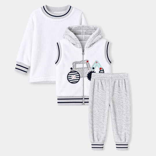 Infant Boys Faux Fur Knitted Suit Sh157-3P-White.Grey