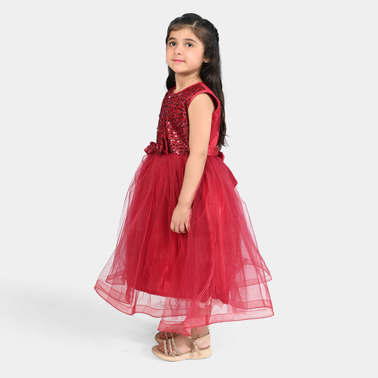 Girls Fancy Frock Glow-MAROON