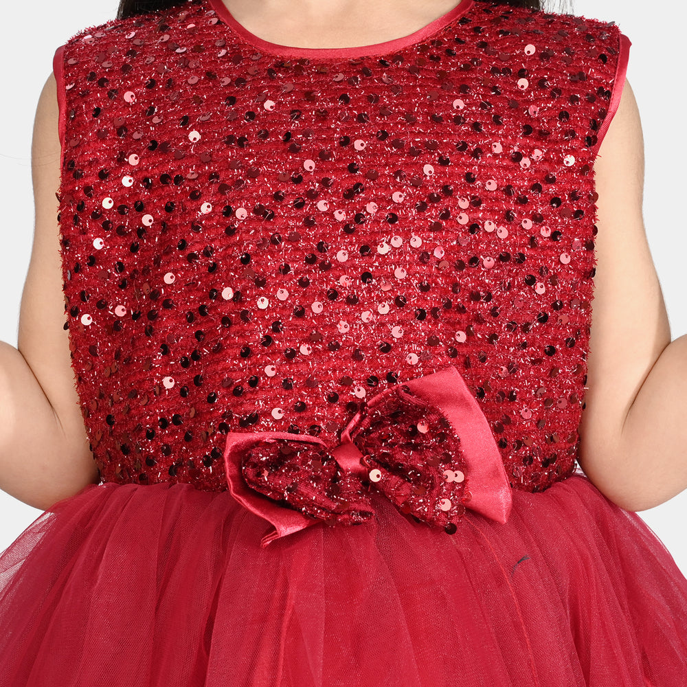 Girls Fancy Frock Glow-MAROON