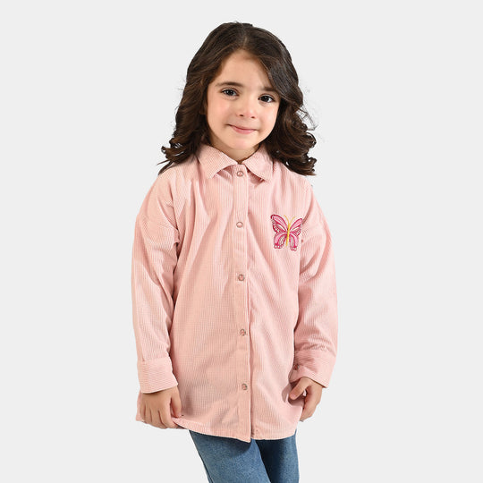 Girls Poly Crinkle Emb Top Butterfly - Pink