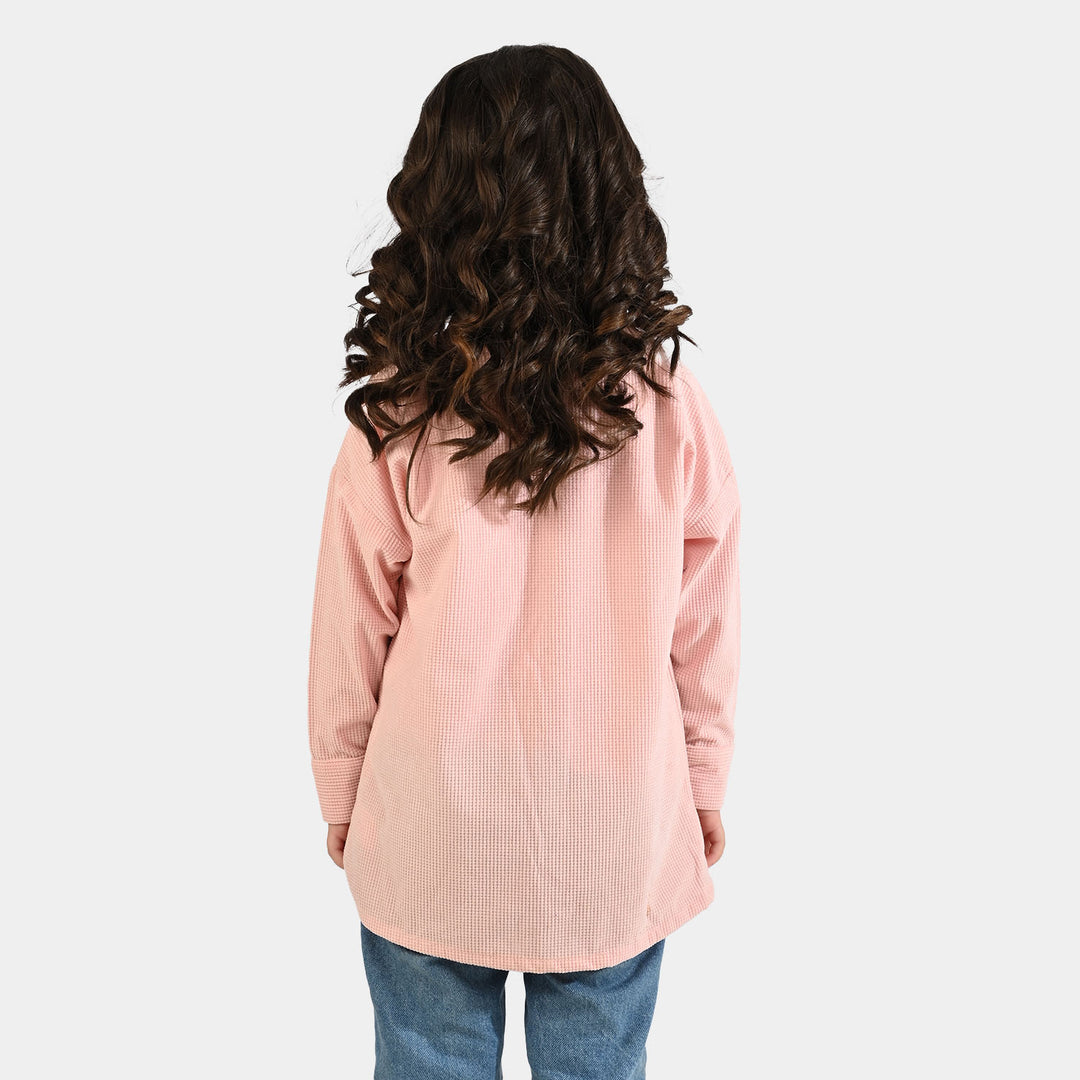 Girls Poly Crinkle Emb Top Butterfly - Pink