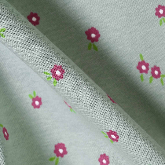 Girls Fleece Sweatshirt Flowers Pattern- Sea Green