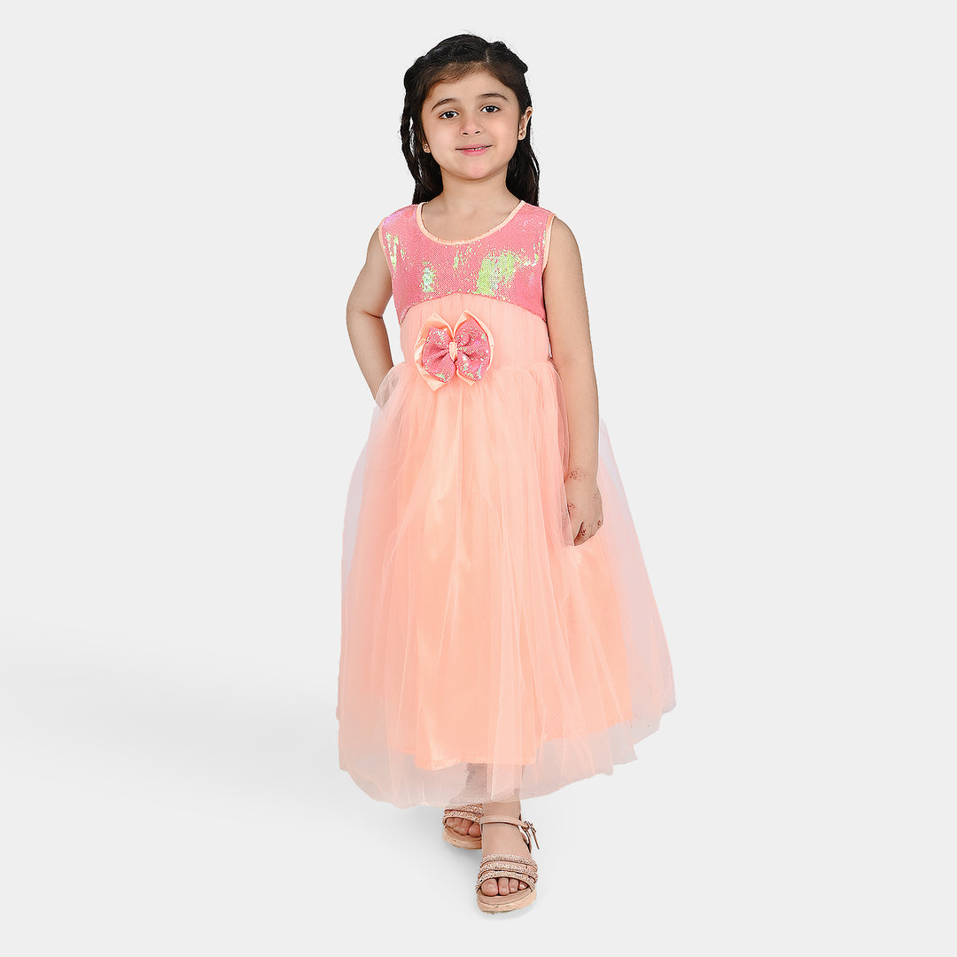 Girls Sequence Fancy Frock Gorgeous-Peach