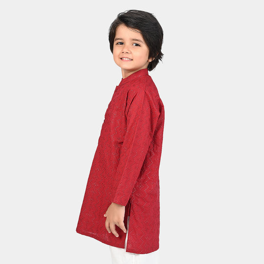 Boys Cotton Printed Kurta (Chicken)-MAROON