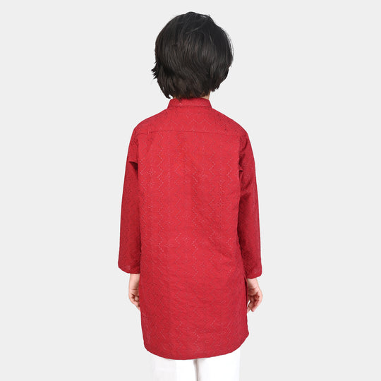 Boys Cotton Printed Kurta (Chicken)-MAROON