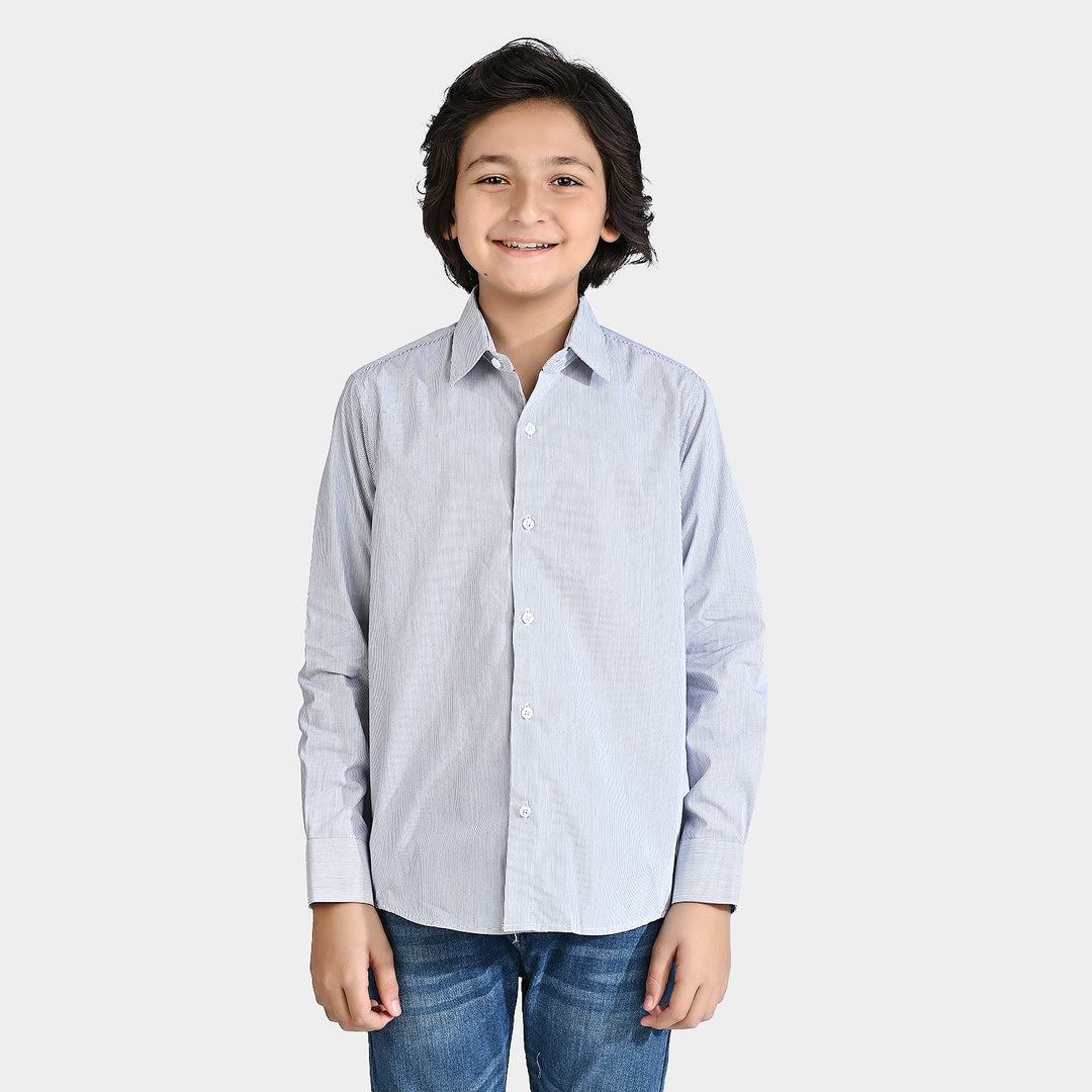 Boys Yarn Dyed Formal Shirt-Grey/Stripe