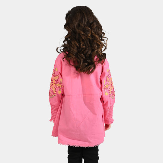 Girls Cotton Poplin Emb Top Pink Candy-Shock.Pink