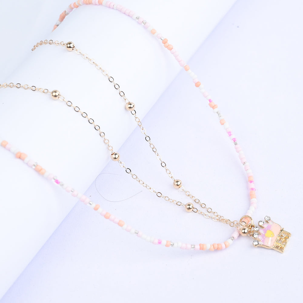 2-in-1 Chain Beads Crown Pendant Necklace