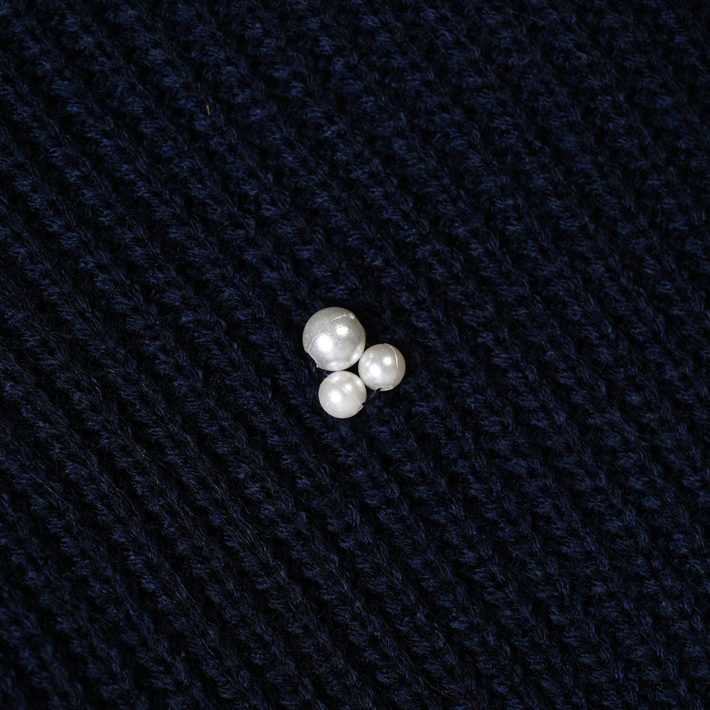 Girls Acrylic Sweater-Pearls - Navy Blue