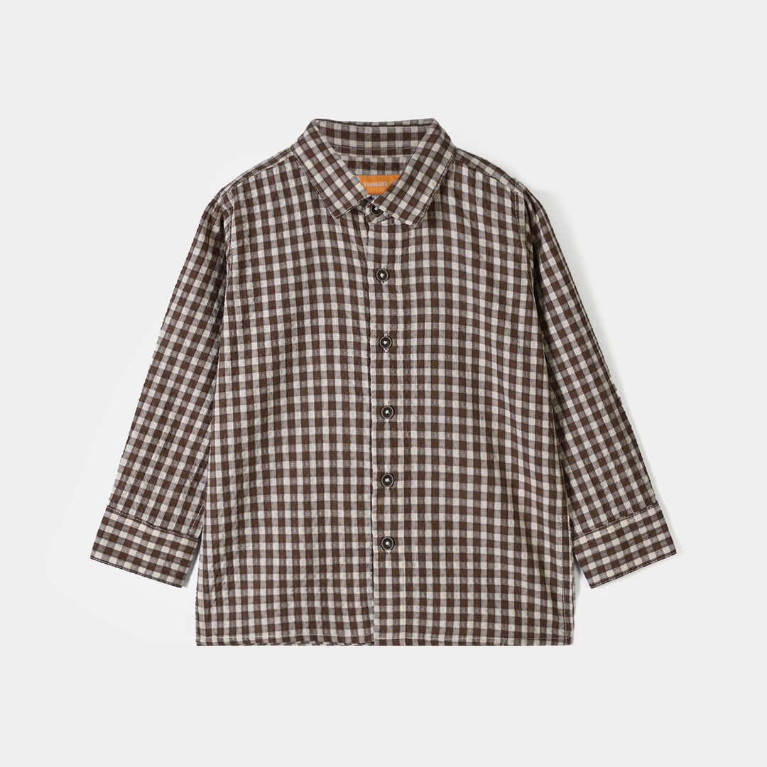 Boys Seersucker Casual Shirt - BROWN