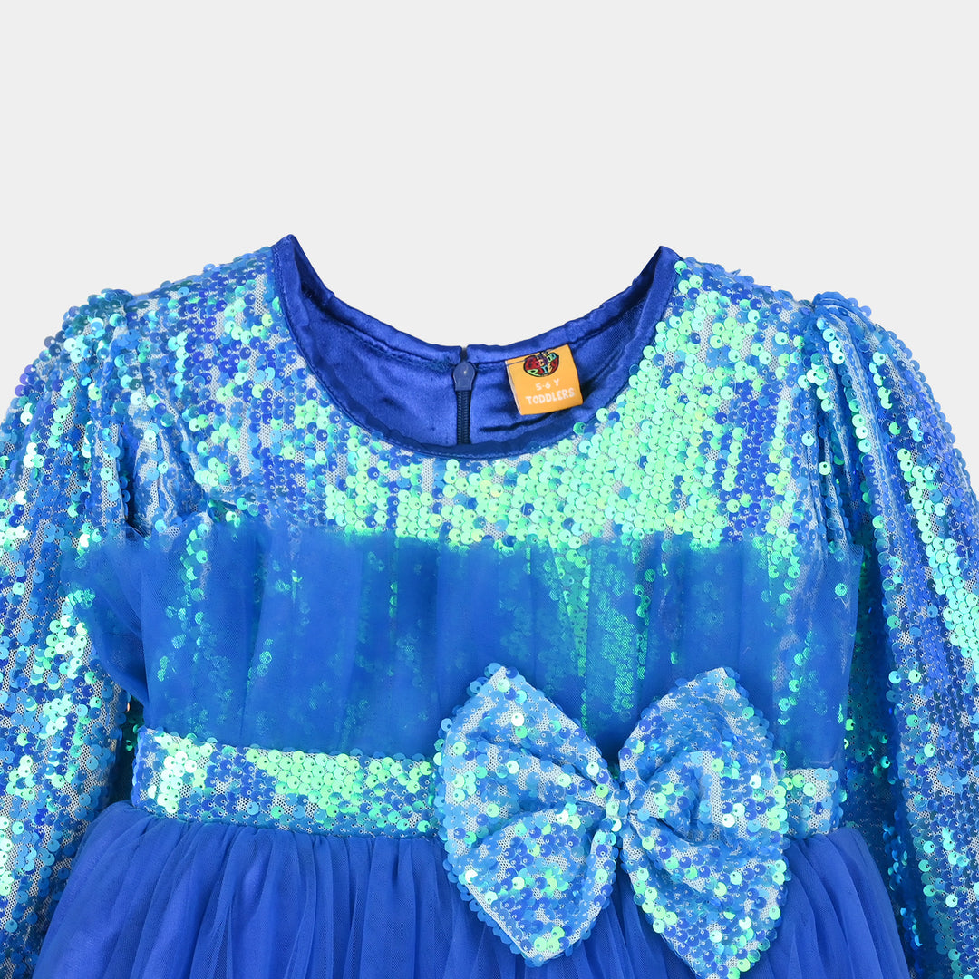 Girls Sequence Fancy Frock - Blue