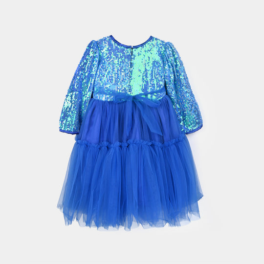 Girls Sequence Fancy Frock - Blue