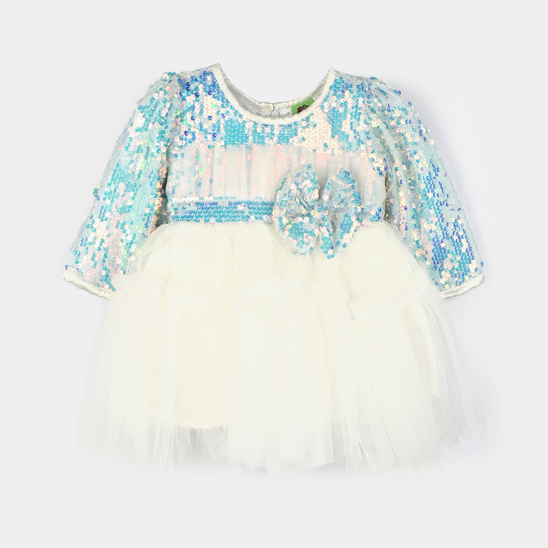 Infant Girls Sequence Fancy Frock-Blossom-Light Blue