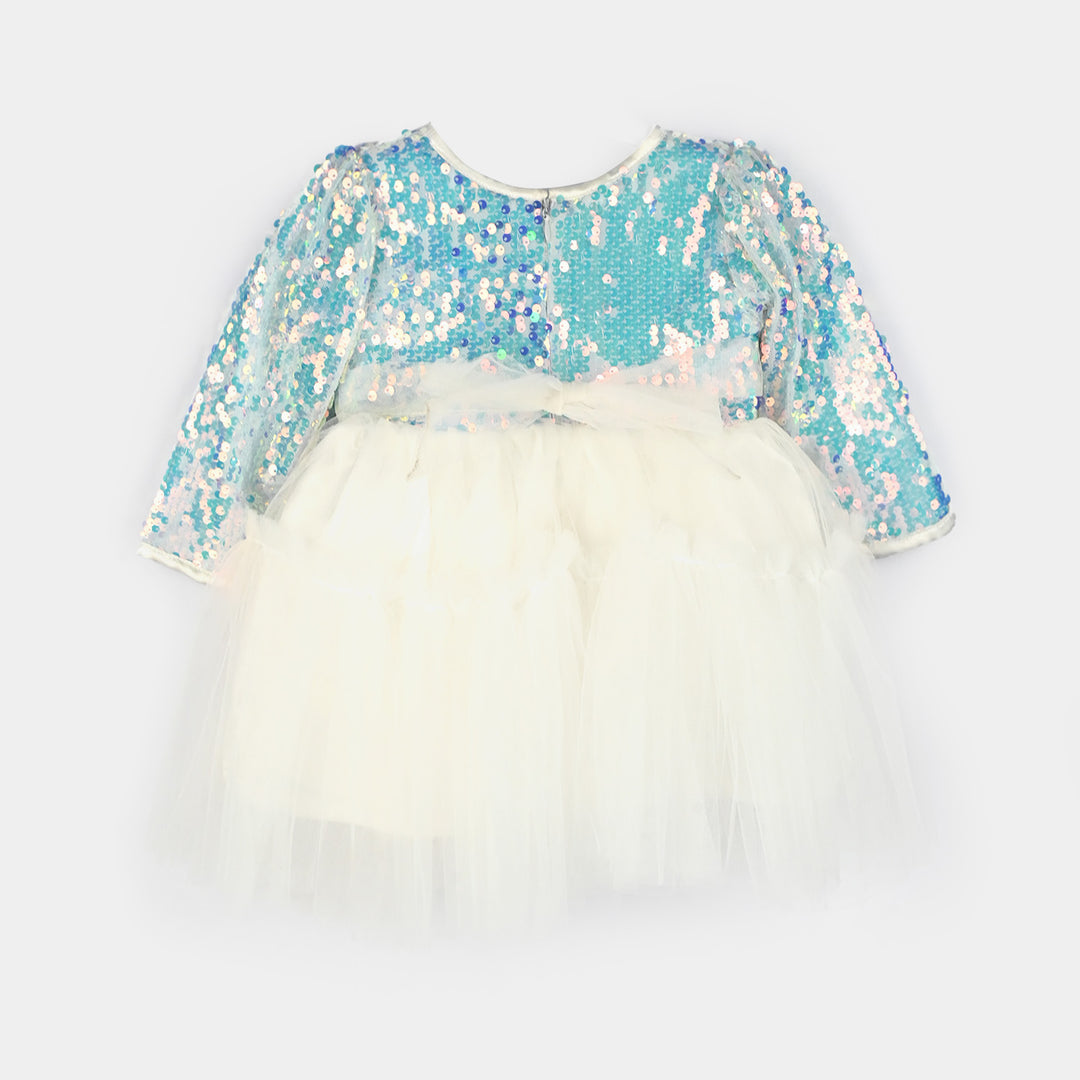 Infant Girls Sequence Fancy Frock-Blossom-Light Blue