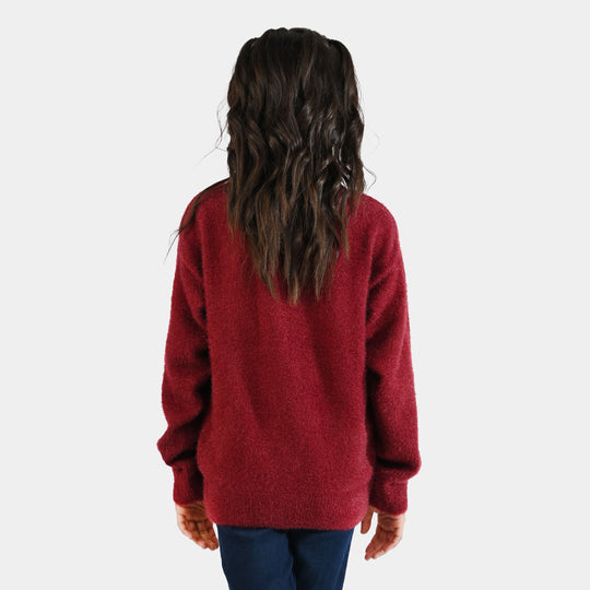 Girls Acrylic-Crystal Feather Sweater-Feather Pearls-MAROON