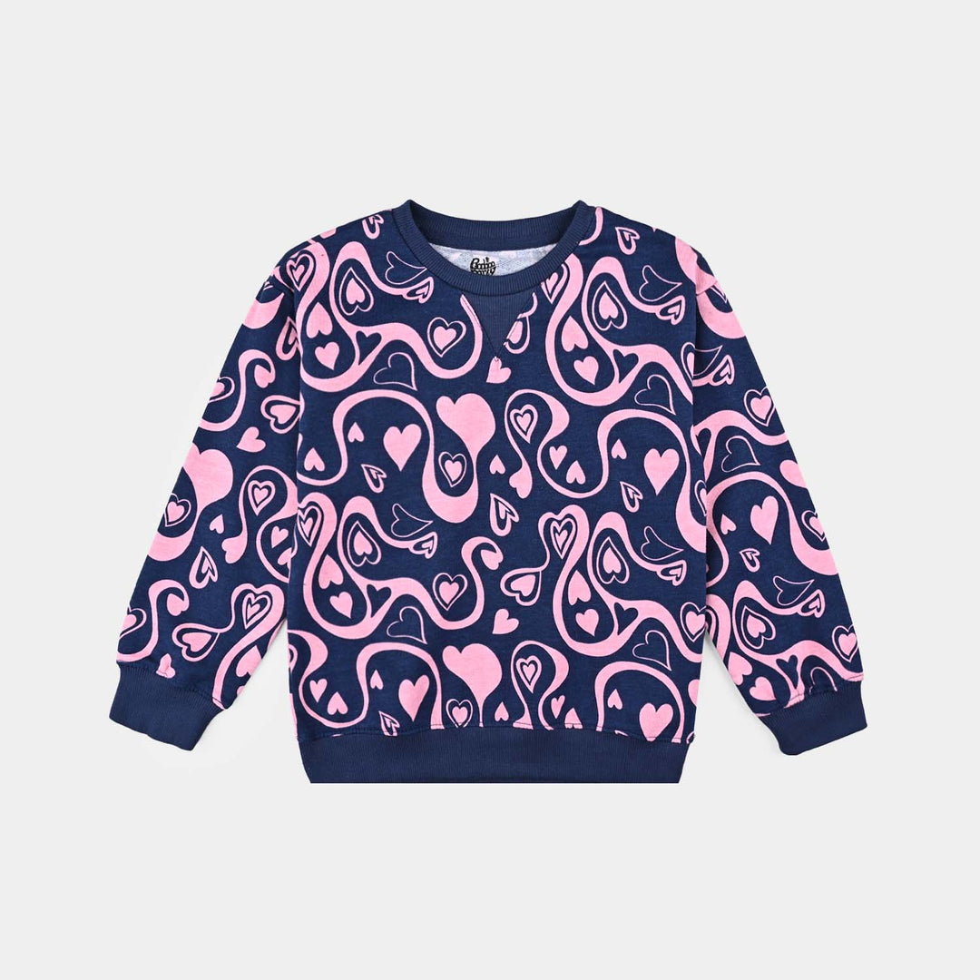 Girls Cotton Terry 2 Piece Suit Hearts) - Navy Blue