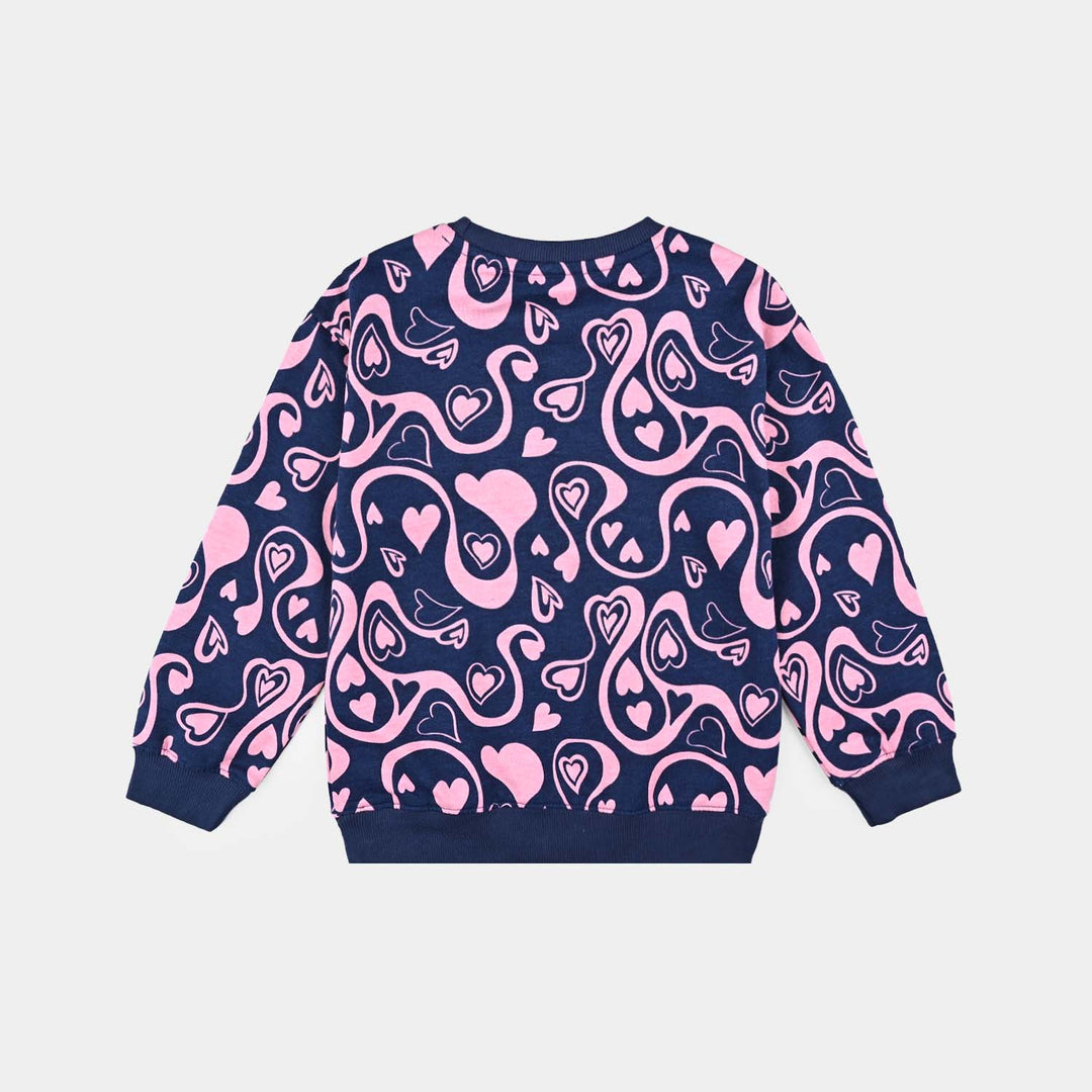 Girls Cotton Terry 2 Piece Suit Hearts) - Navy Blue