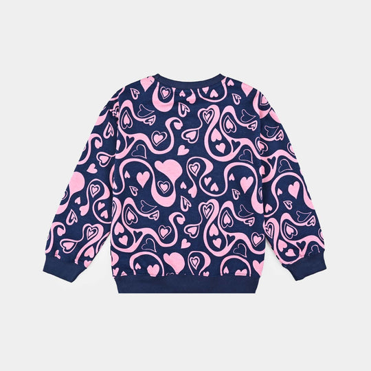 Girls Cotton Terry 2 Piece Suit Hearts) - Navy Blue