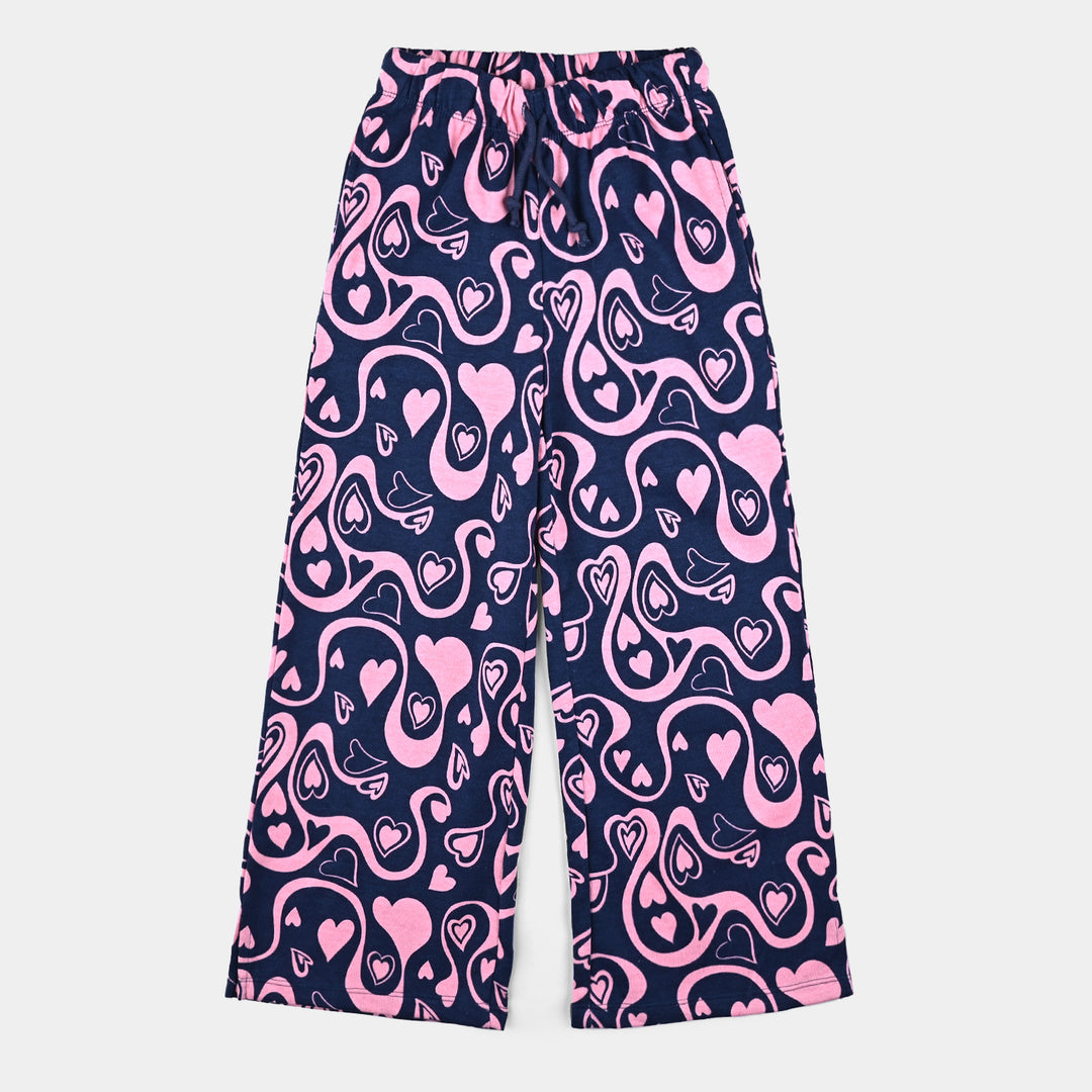 Girls Cotton Terry 2 Piece Suit Hearts) - Navy Blue