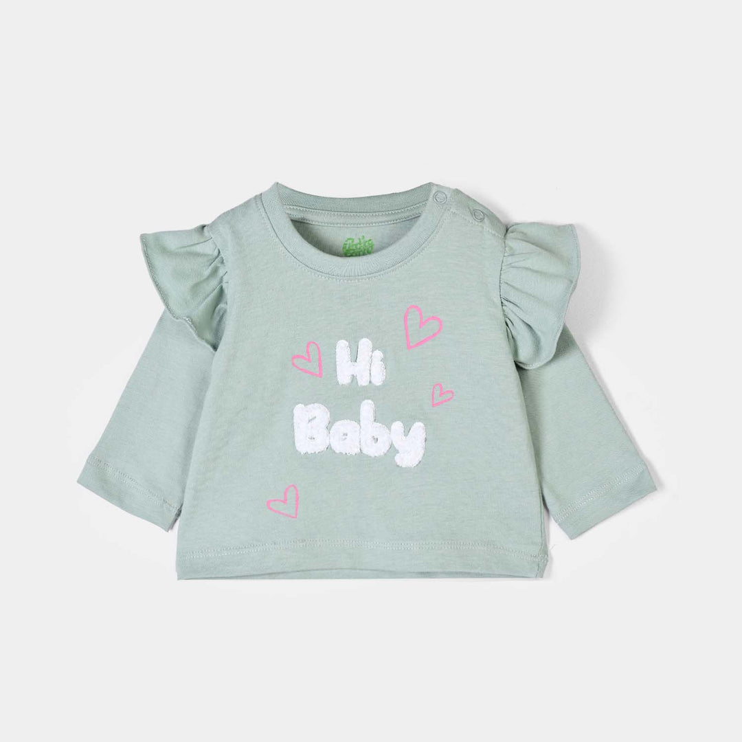 Infant Girls Cotton Jersey T-Shirt Hi Baby - Sage Green